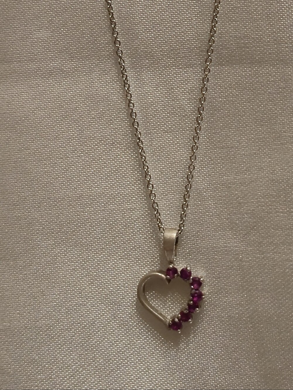 Vintage Sterling Silver Ruby Heart Necklace
